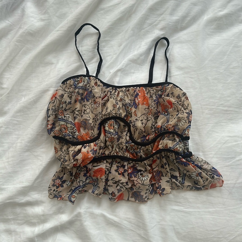 Urban Outfitters cropped mesh floral going out shirt